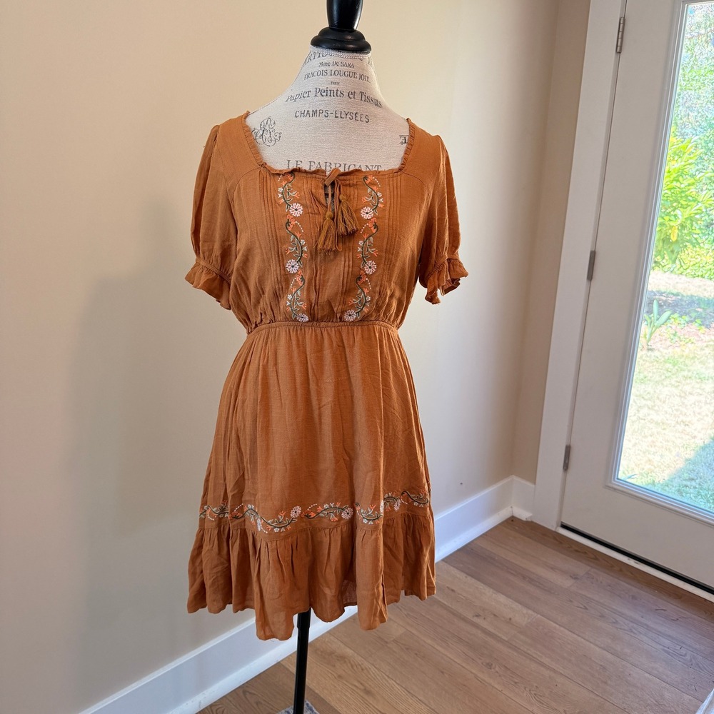 in loom Women's‎ Mustard Embroidered Bohemian Dress Mini Size L